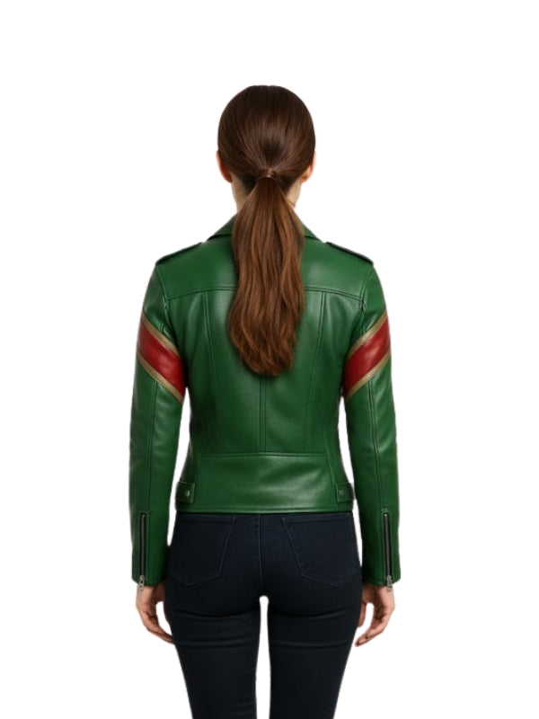 Women's Classic Biker Green Leather Jacket