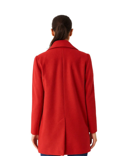 Person wearing a red coat on a white background