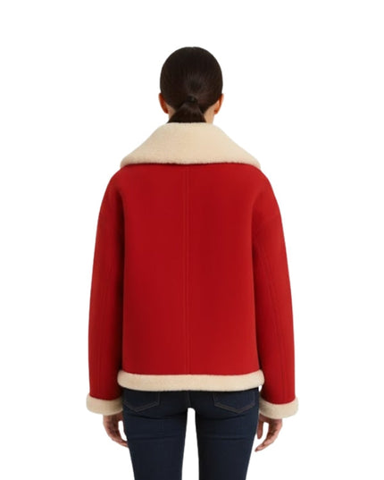 Women's Faux Fur Gucci Real Leather Colorblock Jacket