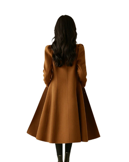 Brown coat worn by a person on a white background