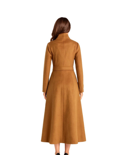 Brown coat worn by a person on a white background