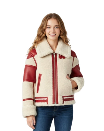 Women's Handmade Shearling Aviator Bomber Jacket