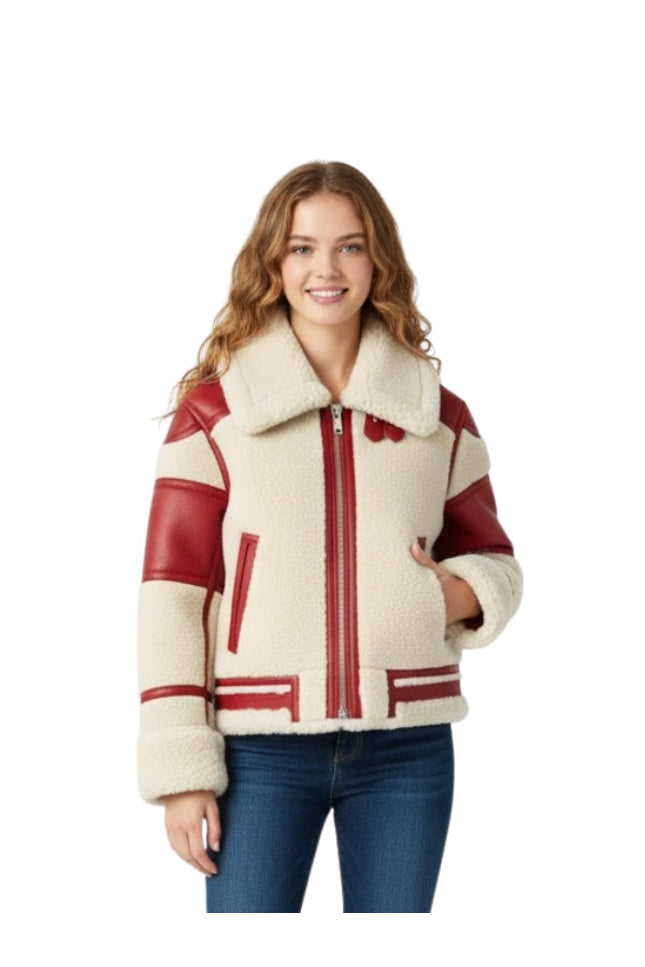 Women's Handmade Shearling Aviator Bomber Jacket