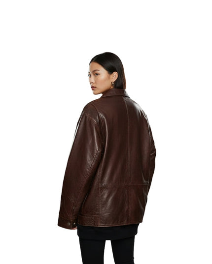 Women's Olivia Brown Oversized Leather Jacket