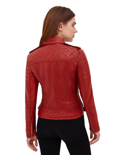 Women's Casual Red Stylish Motorcycle Jacket