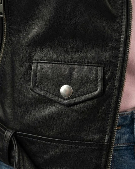 Womens Belted Biker Leather Jacket