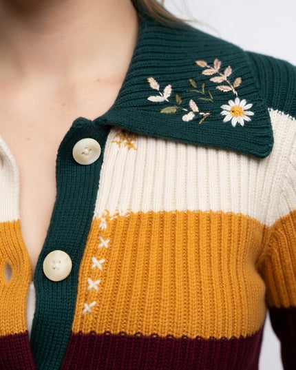 Womens Cropped Floral Knit Sweater Buy