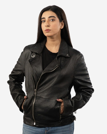 Women’s Premium Black Leather Moto Jacket