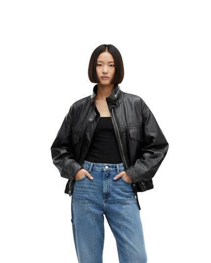 Yara Black Slouchy Leather Jacket