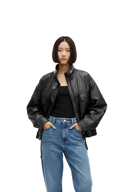 Yara Black Slouchy Leather Jacket