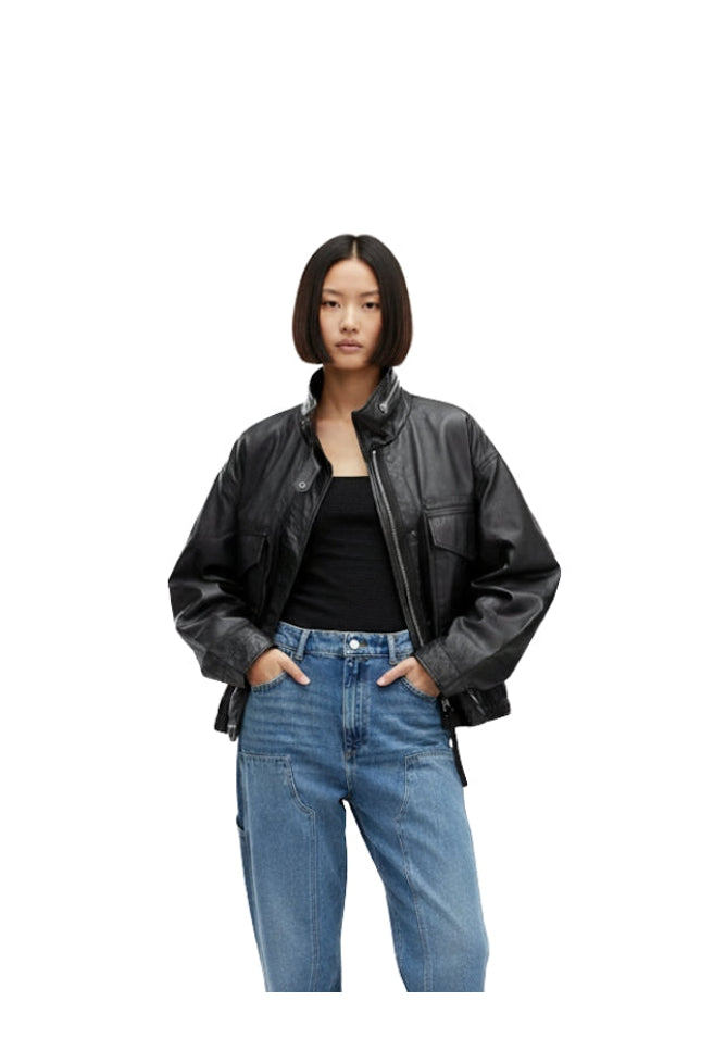 Yara Black Slouchy Leather Jacket