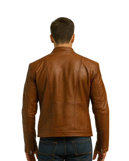 Noble Tan Leather Biker Jacket