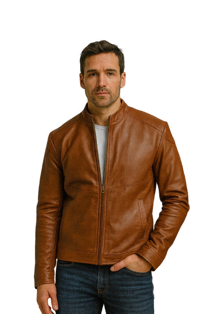 Noble Tan Leather Biker Jacket