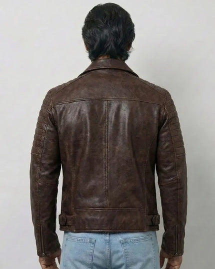 distressed vintage leather biker jacket with worn rugged classic look