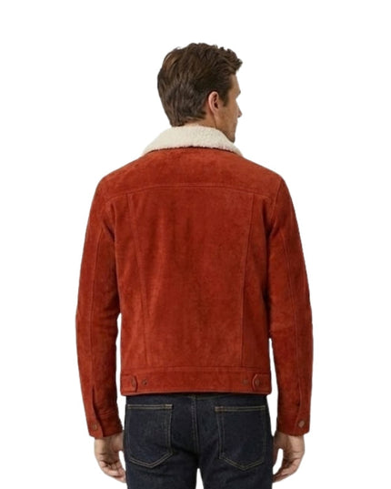 Men's Red Suede Leather Trucker Jacket