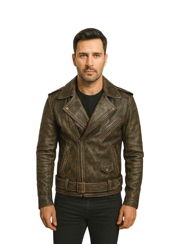 Allaric Alley Distressed Brown Leather Biker Jacket