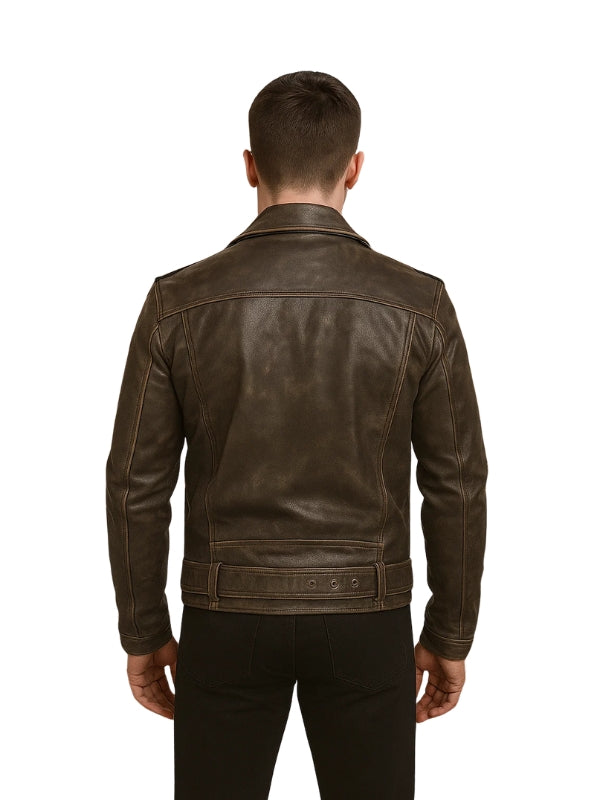 Allaric Alley Distressed Brown Leather Biker Jacket