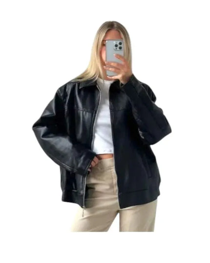oversized leather bomber jacket