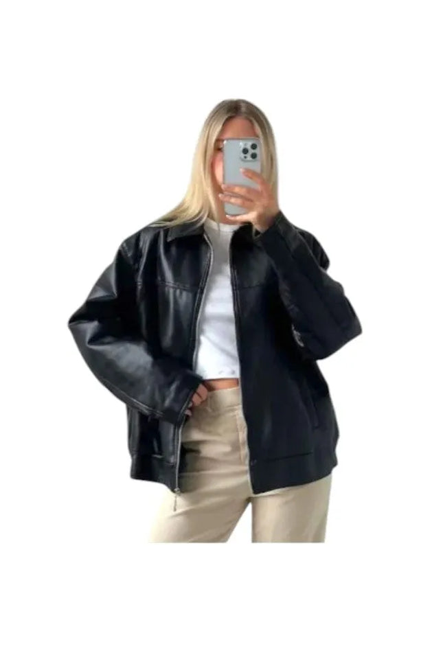 oversized leather bomber jacket