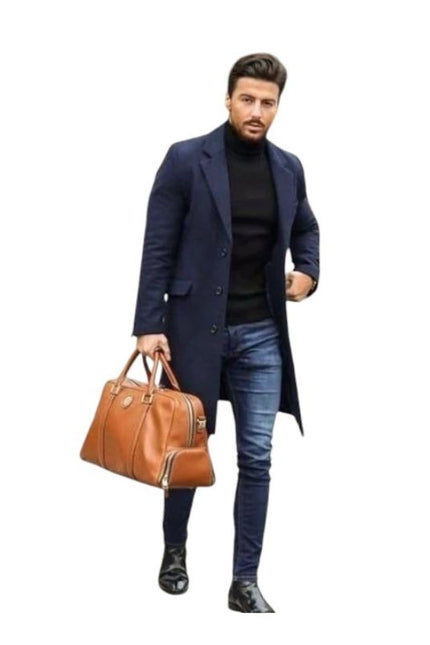 Men's Handmade Wool Premium Navy Trench Coat