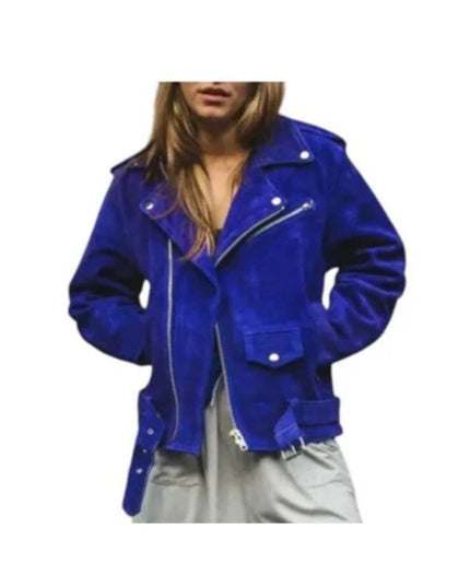 women's blue suede leather jacket