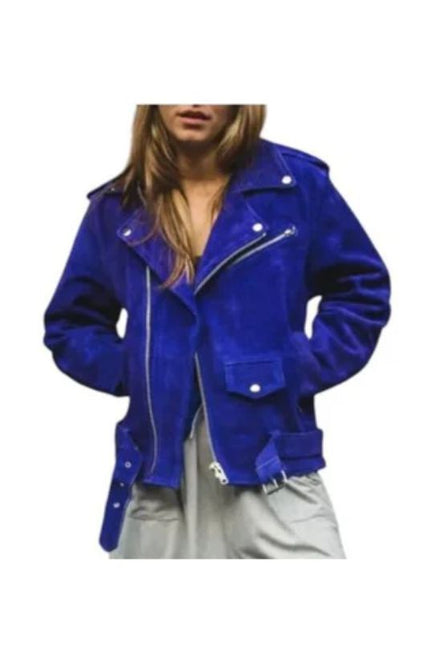women's blue suede leather jacket