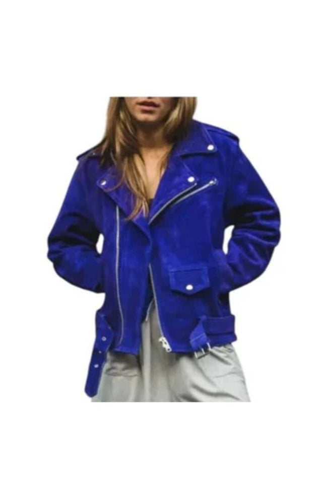 women's blue suede leather jacket