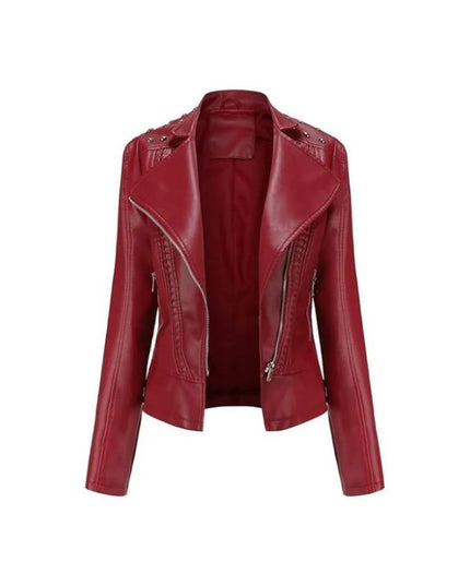 Women's Motorcycle Slim Open Front Lapel Leather Blazer