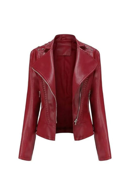 Women's Motorcycle Slim Open Front Lapel Leather Blazer