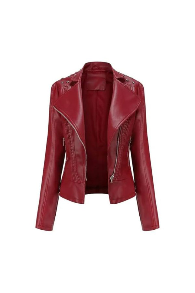 Women's Motorcycle Slim Open Front Lapel Leather Blazer