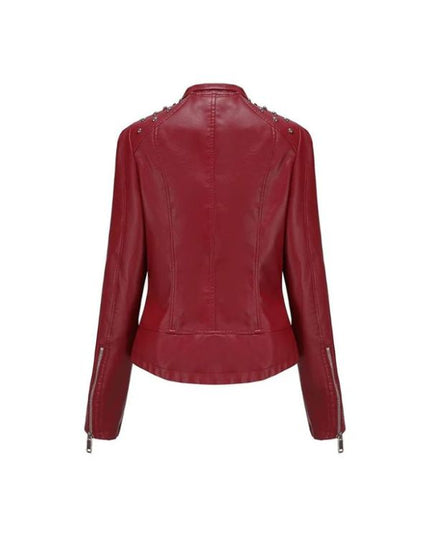 Women's Motorcycle Slim Open Front Lapel Leather Blazer