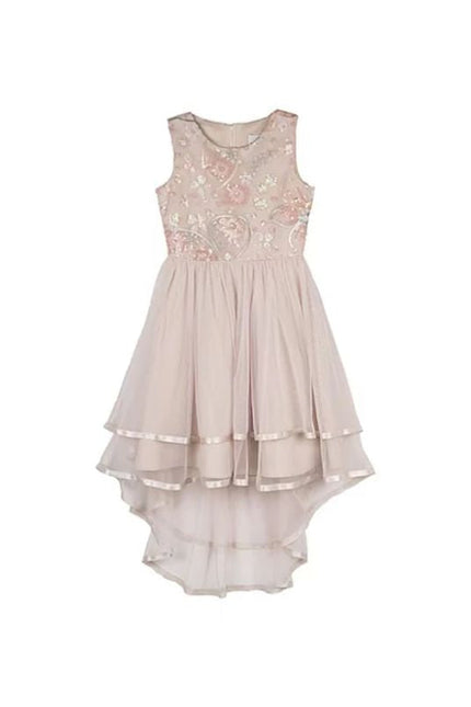 Big Girls Beige Sleeveless Fit Wedding Party Dress