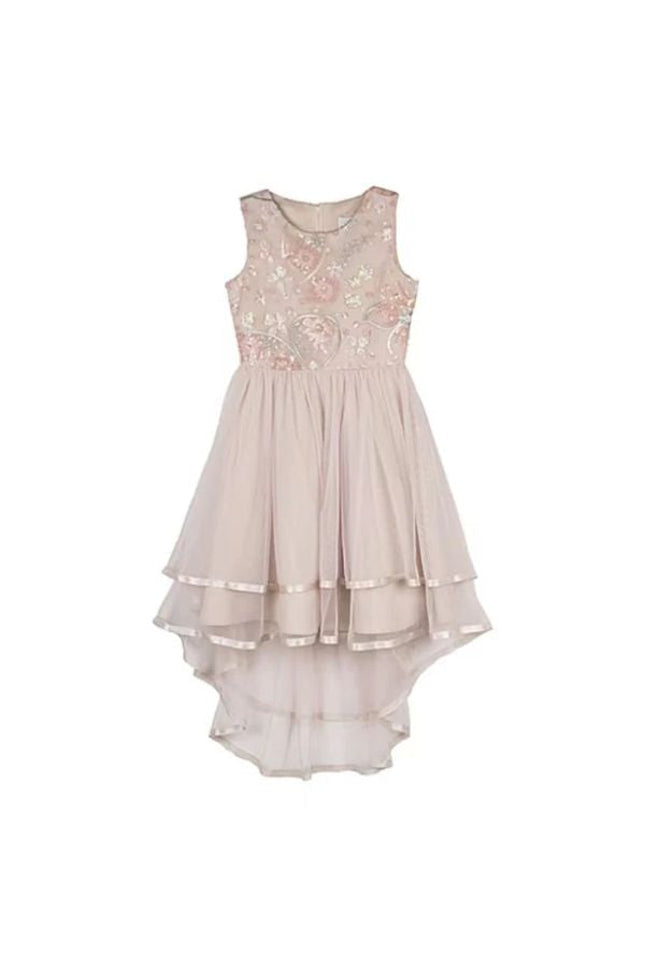 Big Girls Beige Sleeveless Fit Wedding Party Dress