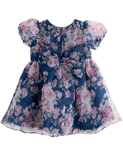 Girls Flower Dress Navy Blue Toddler Short Party Dress
