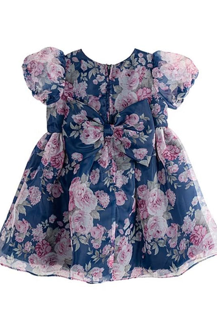 Girls Flower Dress Navy Blue Toddler Short Party Dress