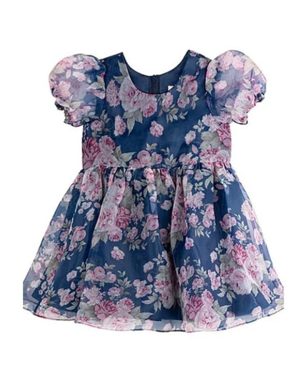 Girls Flower Dress Navy Blue Toddler Short Party Dress