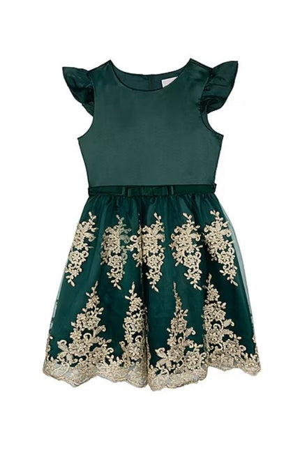 Big Girls Short Sleeve Satin Mesh Skirt Dress