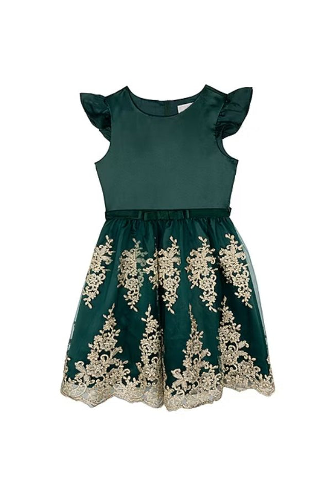 Big Girls Short Sleeve Satin Mesh Skirt Dress