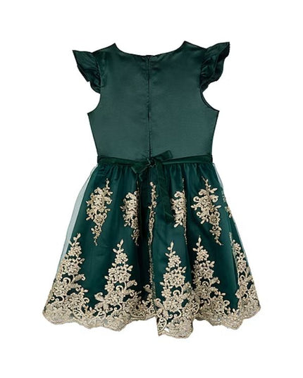 Big Girls Short Sleeve Satin Mesh Skirt Dress