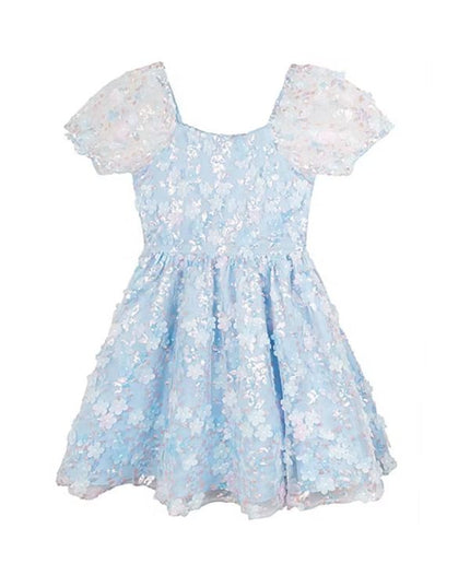 Big Girls Sequin Embellished Short Sleeve Wedding Party Dress