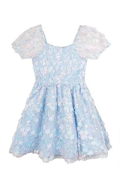 Big Girls Sequin Embellished Short Sleeve Wedding Party Dress
