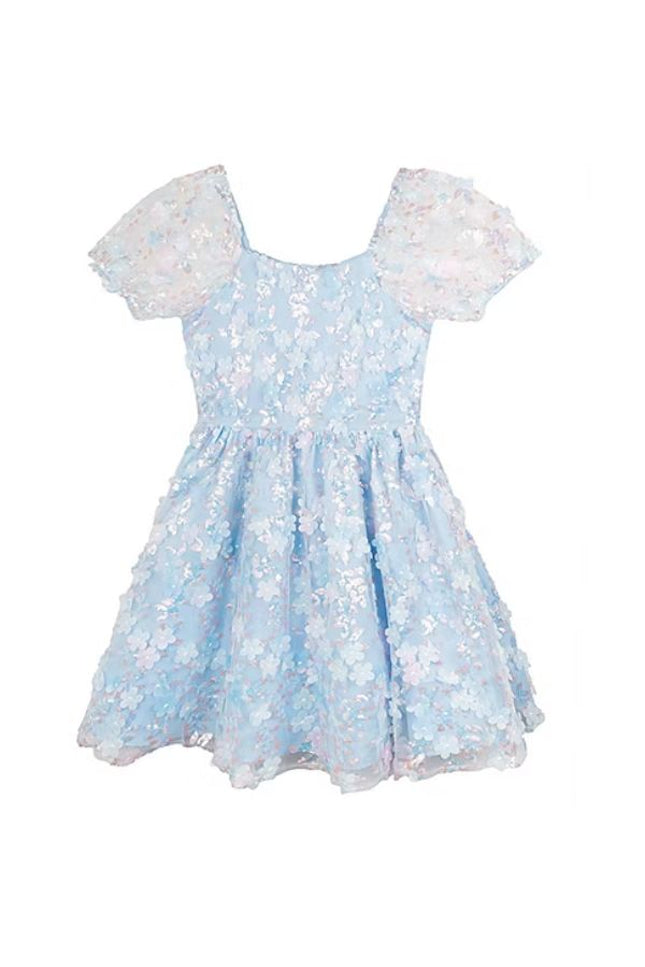Big Girls Sequin Embellished Short Sleeve Wedding Party Dress