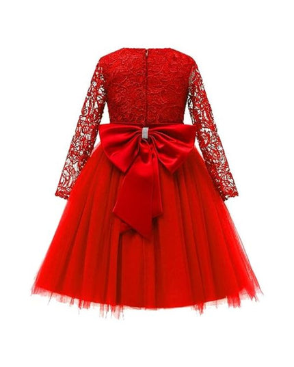 Girls Long Sleeves Top Tulle Wedding Party Dress