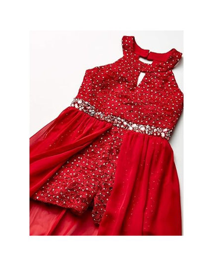 Girls High Neck Romper Sleevless Wedding Party Dress