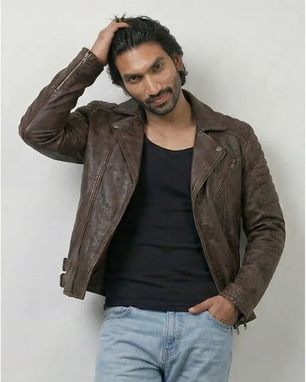 retro brown leather biker jacket inspired by classic motorcycle fashion