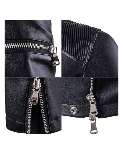Men's Long Sleeves Multi-Zipper Black Sheepskin Biker Leather Jacket