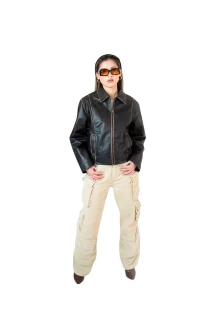 womens oversized leather jacket