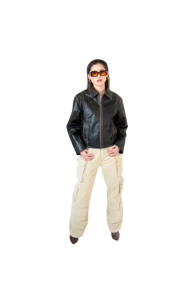 womens oversized leather jacket
